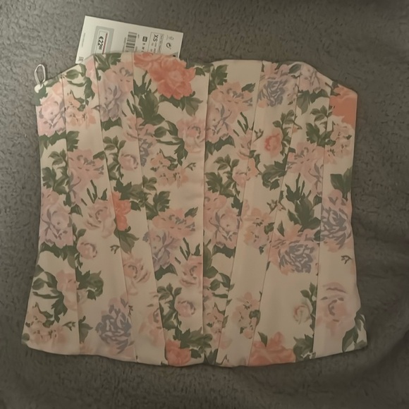 Zara Tops - Zara Floral Crop Top - Pink and Green